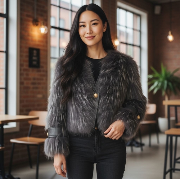 MaxMara Jackets & Blazers - Maxa Mara Grey Fur Jacket With Leather Size Small